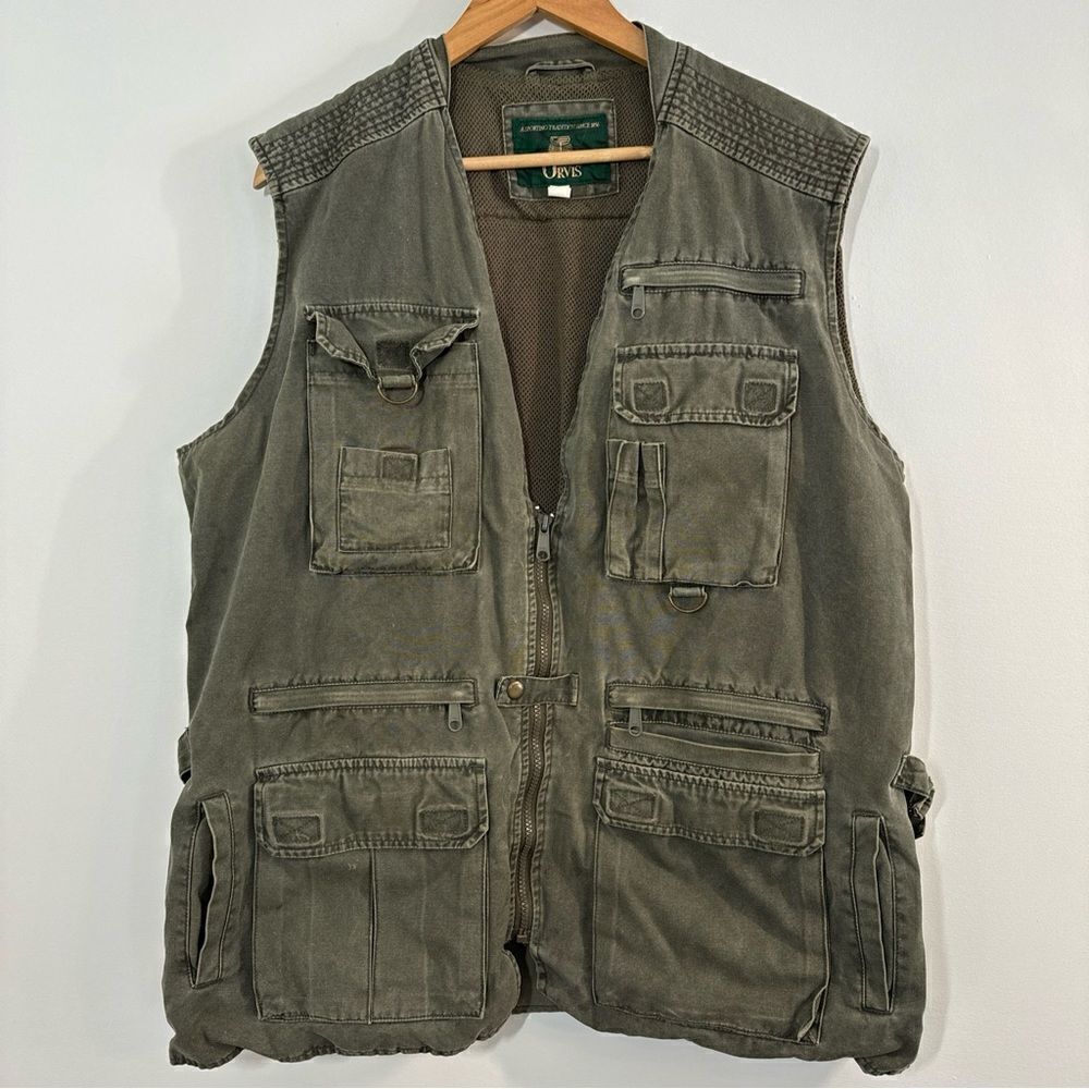 Vintage Orvis Fly Fishing Vest Tan Cargo Nylon Mesh Size L *flawed*